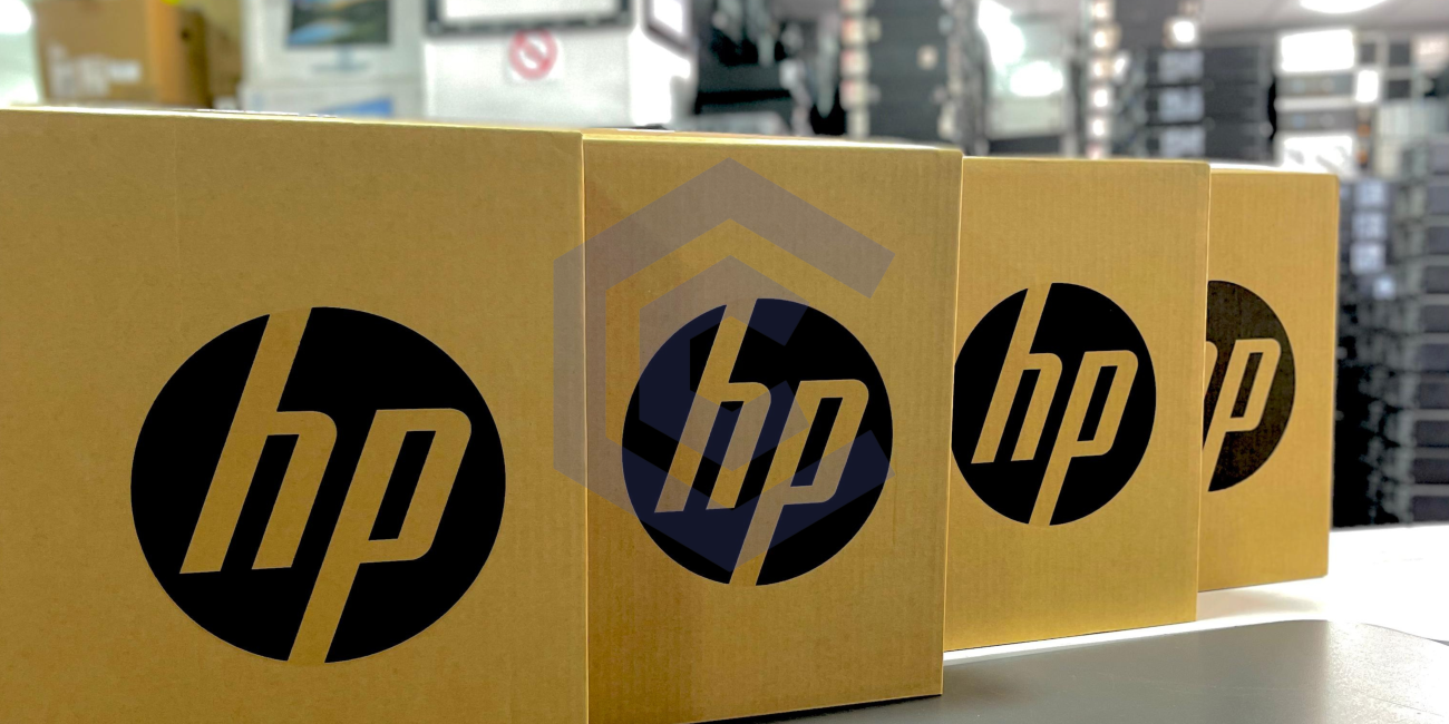Image of HP product boxes at Click Computer, showcasing reliable HP computers, including HP laptops and desktops, available at competitive prices.
